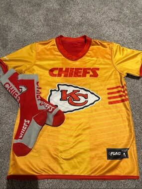 Kansas City Chiefs flag football jersey and socks Youth Medium Reversible